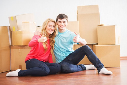Commercial moving service in Battersea with office equipment and boxes